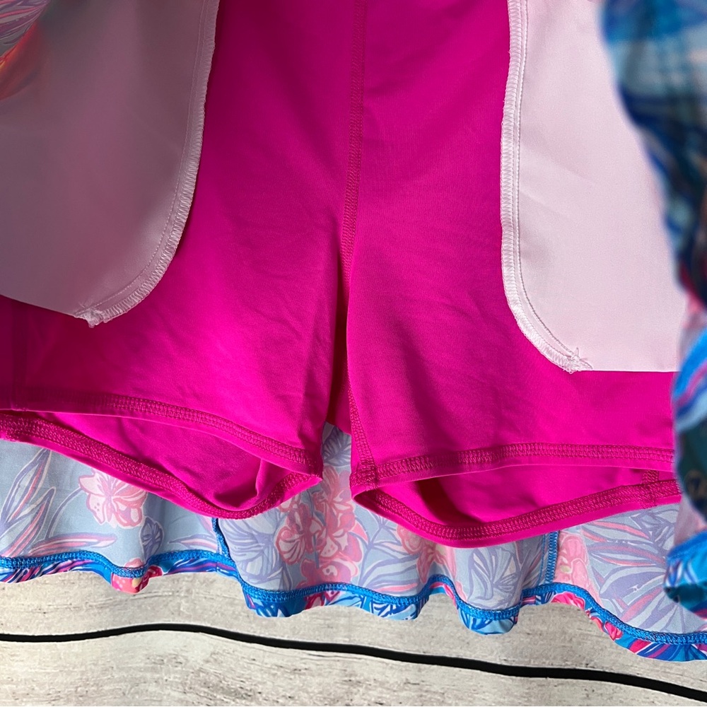 Lilly Pulitzer Luxletic Fara Floral Tennis Skort Cumulus Blue Orchid Oasis Pink - Picture 3 of 8